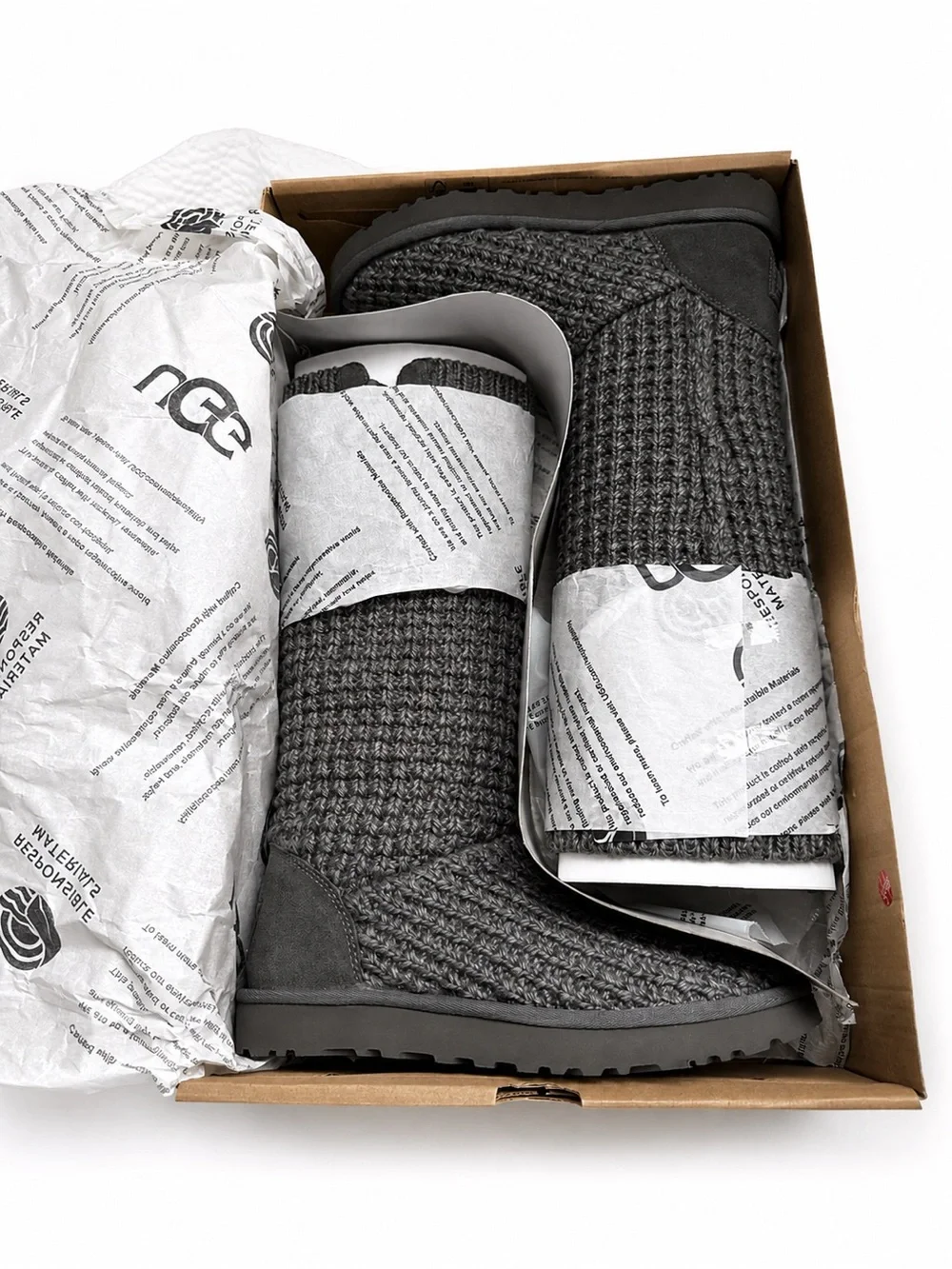 UGG Classic Solene Tall Knit Boots Charcoal Grey Size 7 BNWT Box